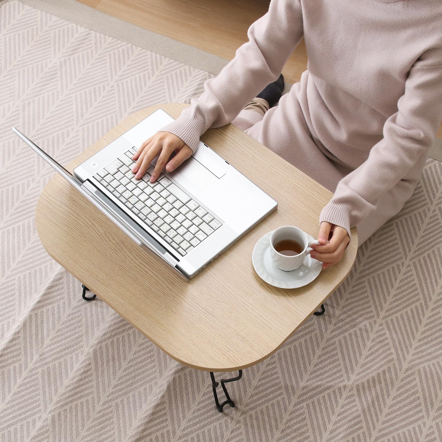 【m】 ホワイト_幅60cm_ねこ脚 不二貿易 ローテーブル 折りたたみ 幅60×